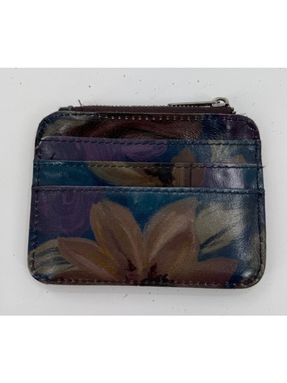 Patricia Nash Cassis Floral Leather Card Holder Wallet With Snap & Zipper Closur